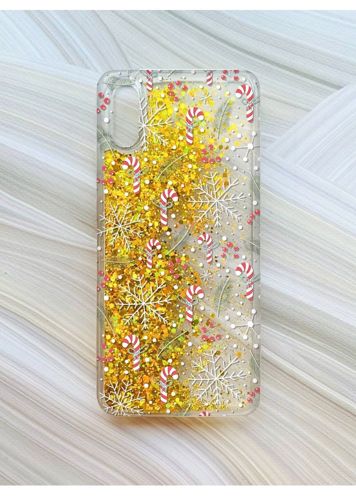 Чохол з плаваючими блискітками для Xiaomi Redmi 9A Золотий Новорічний фон (принт 199) CASE CONTROL (362969508)