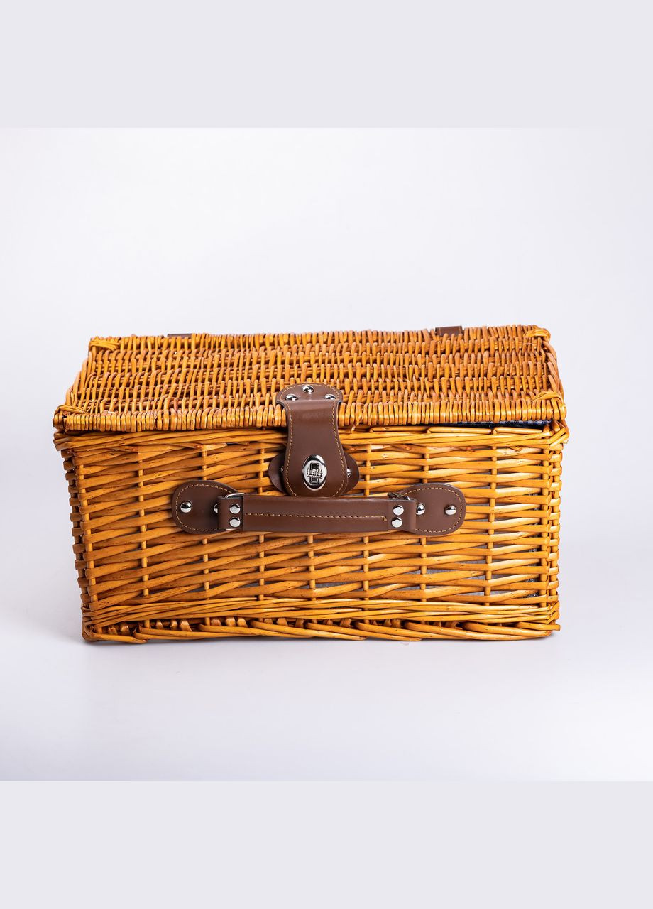 Кошик плетений для пікніка з посудом на 4 персони 42х28х20 см набір посуду туристичний для кемпінгу LUGI (331785078)