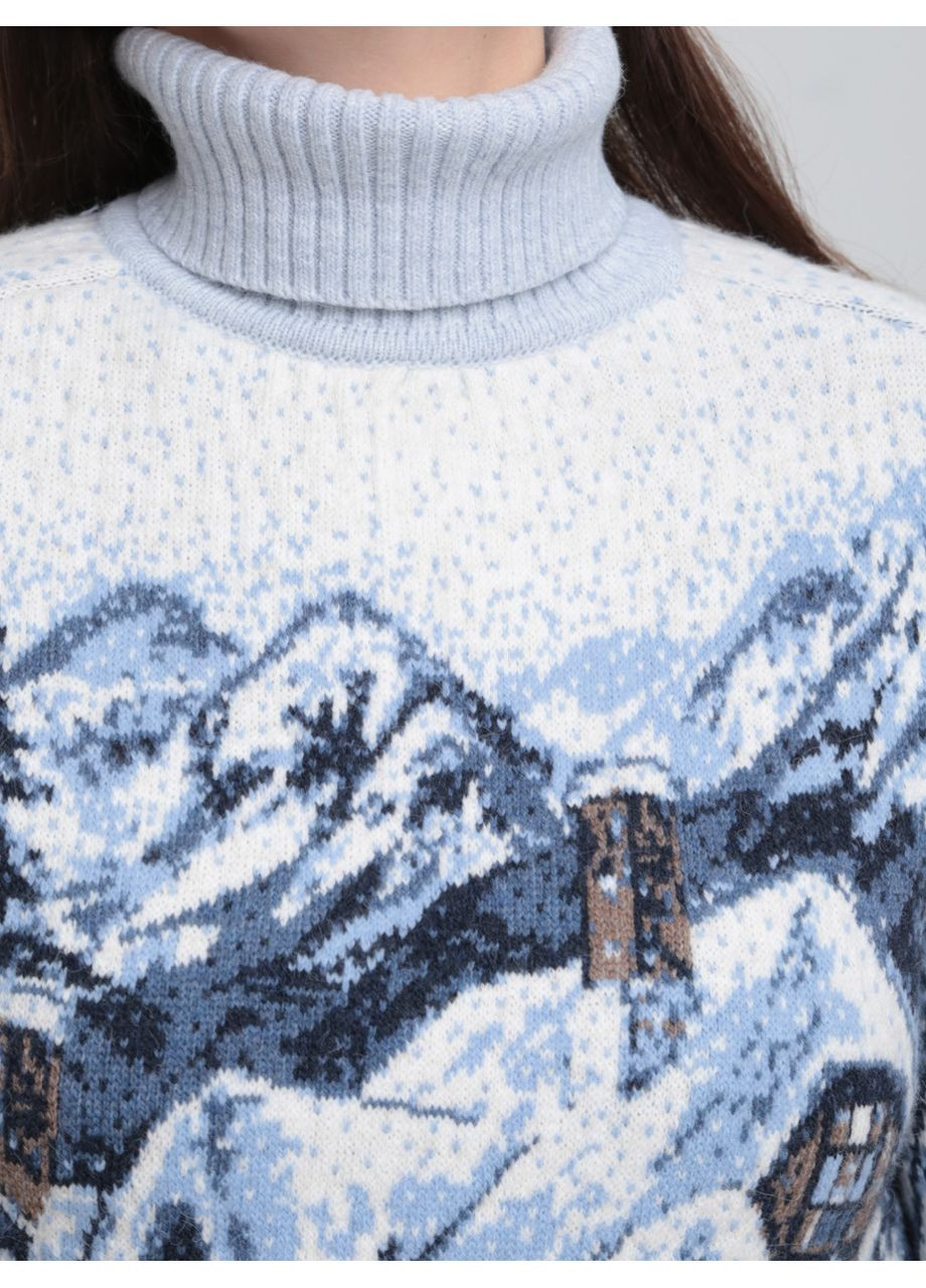 Блакитний зимовий светр жіночий блакитний вовняний новорічний з горлом Pulltonic Пряма