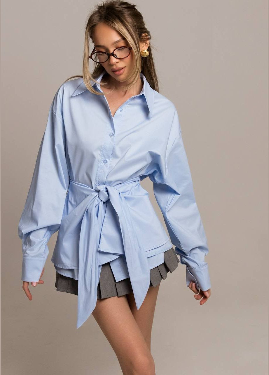 Голубой классическая, праздничный, вечерний рубашка однотонная Україна