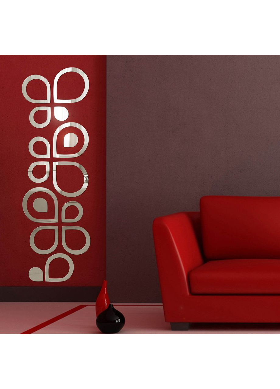 Велика дзеркальна наклейка на стіну декоративна акрилова Аква 16 шт. Срібло Ваша Світлість (366334713)