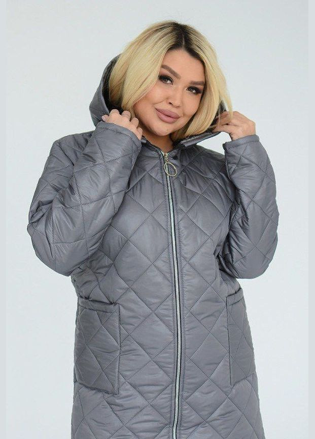Графітова жіноча тепла куртка до коліна сірий р.64/66 391500 New Trend
