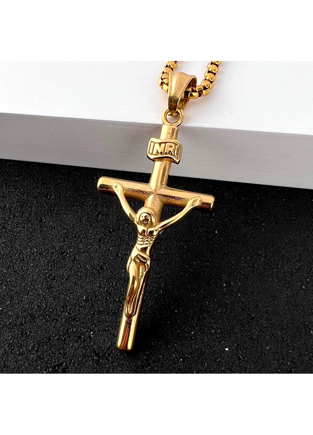 Позолочений хрестик із розп'яттям з медичної сталі PSC-072 No Brand (351503744)
