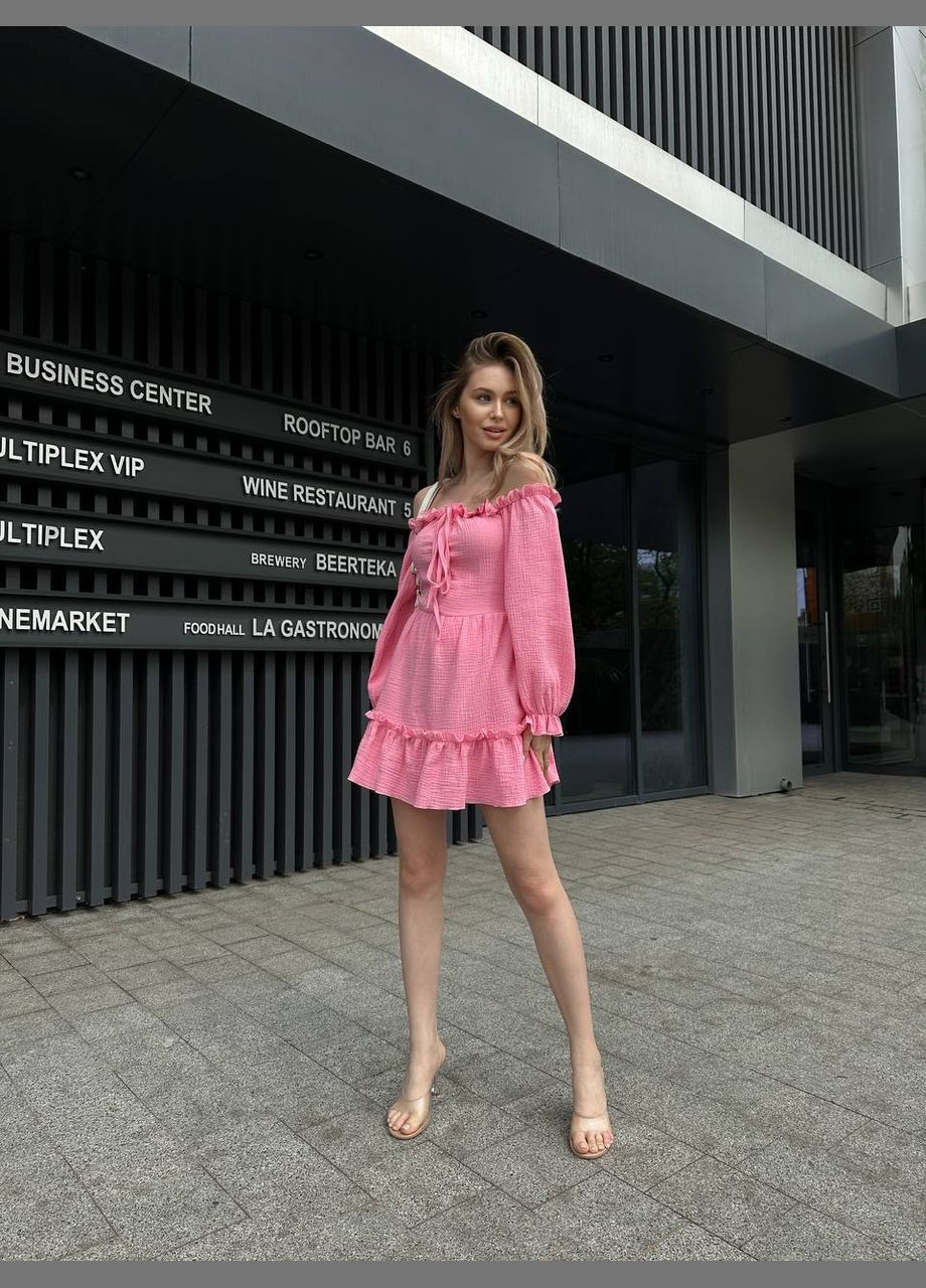 Розовое повседневный мини платье из муслина Adelante однотонное