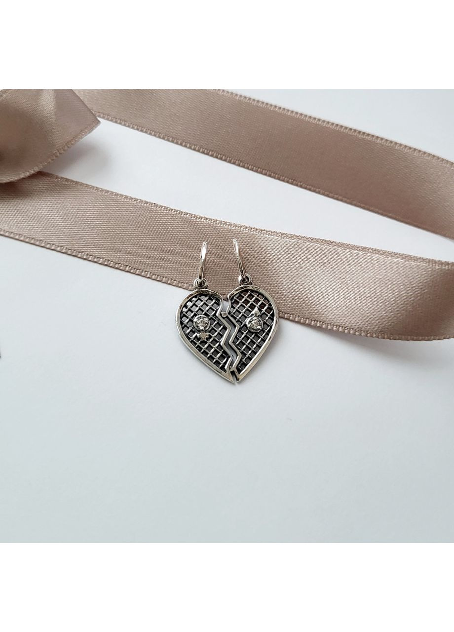 Серебряная парная подвеска Два Сердца с белыми камнями черненое серебро 925 проба 3210 1.64г No Brand (306741424)