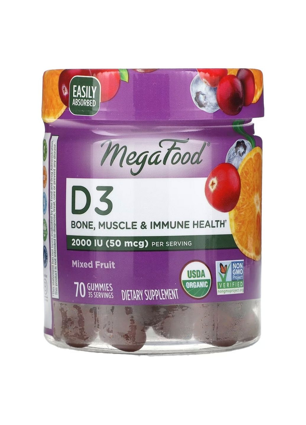 Вітаміни та мінерали Vitamin D3 1000 IU, 70 желеек Фруктова суміш MegaFood (293418070)