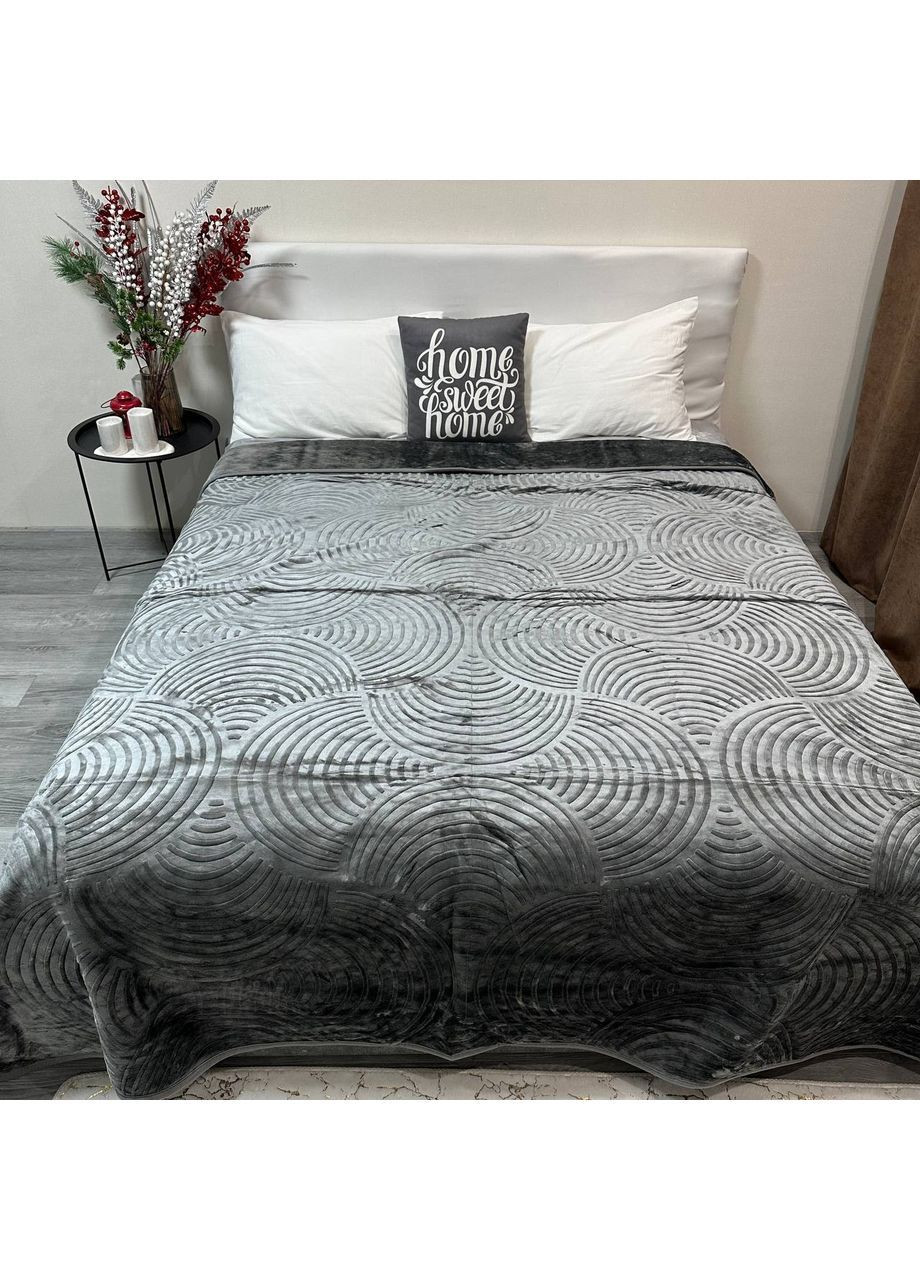 Теплое покрывало на кровать акриловое 200x230 см графитового цвета. No Brand (367912410)