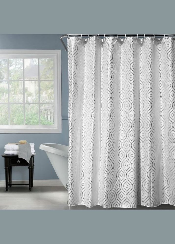 Шторка для ванної та душу 180x180 см, фіранка для ванної кімнати з гачками, біла зі сріблястим візерунком No Brand (369802864)