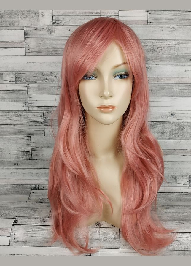 Перука рожева довга хвиляста з довгим чубчиком жіноча для жінок 65см зі штучного волосся No Brand 3523 (303133420)