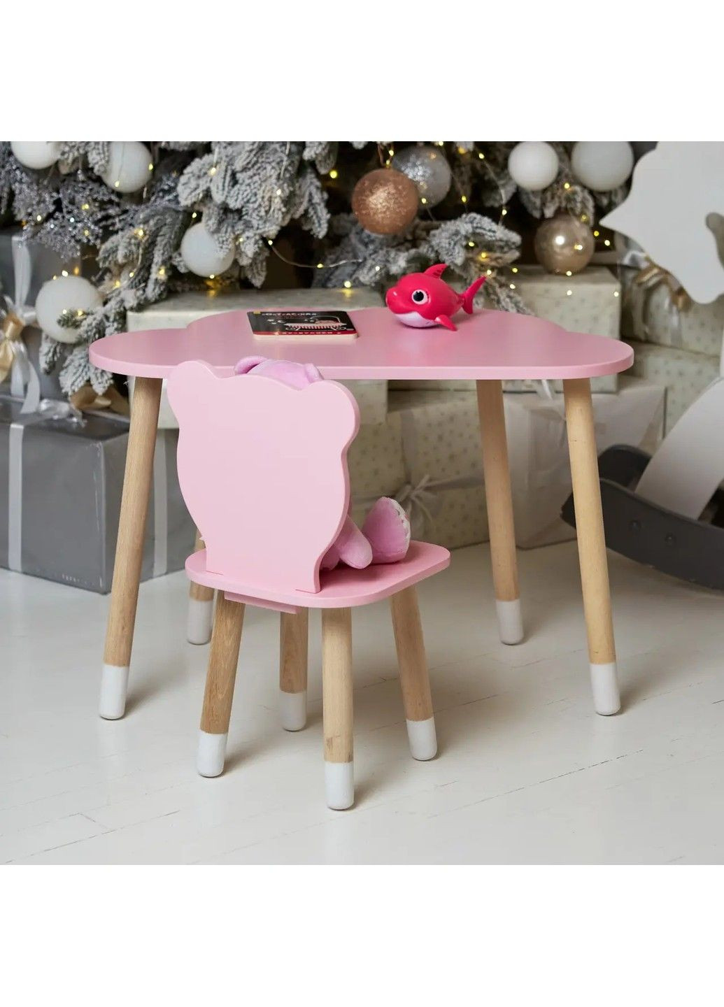 Дитячий столик Хмара (Рожевий) та стільчик Ведмедик (Рожевий) No Brand (331639805)