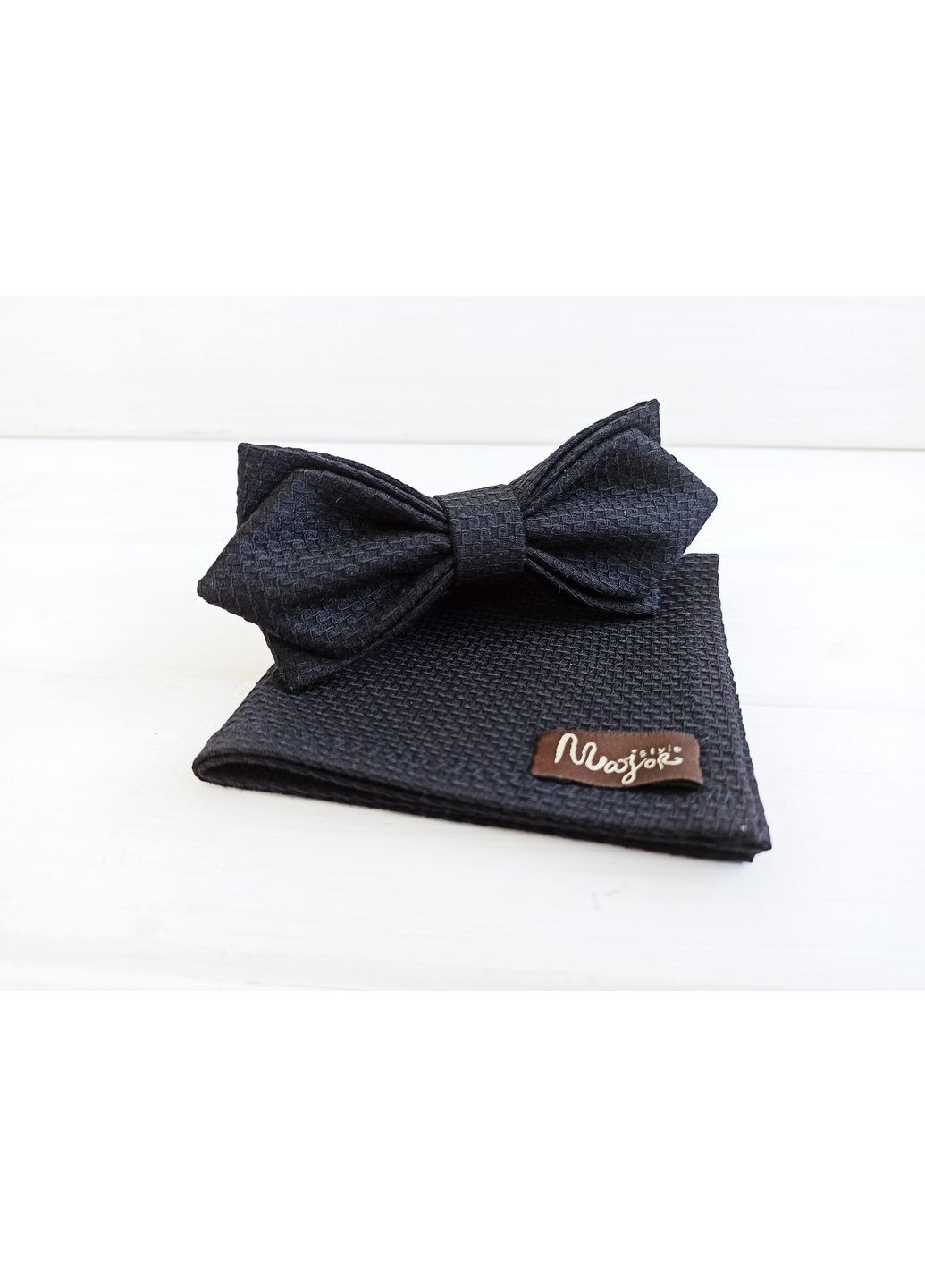 Черная галстук бабочка шерстяная с нагрудним платком Major Style (367982987)