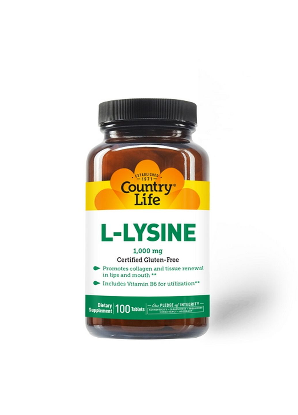 Амінокислота L-Lysine 1000 mg, 100 таблеток Country Life (315873034)