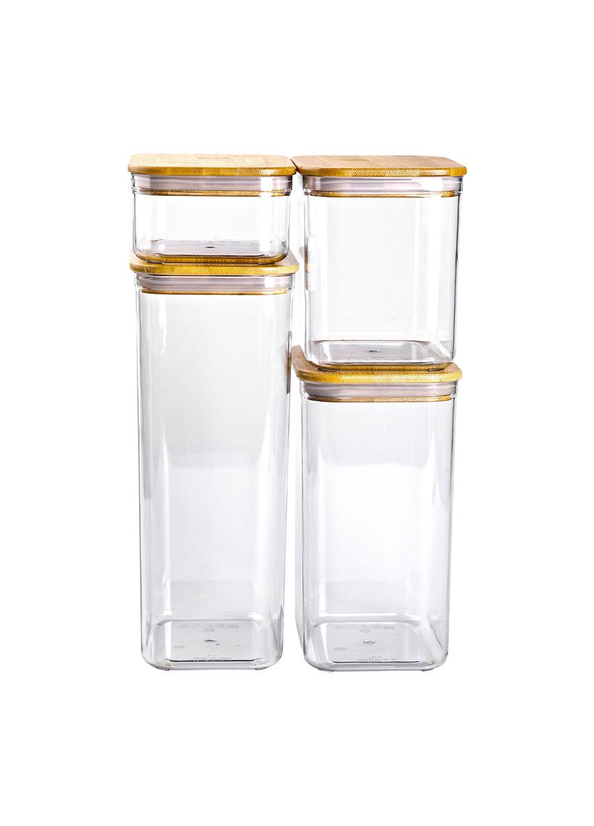 Банки для сипучих продуктів набір із 4 шт пластикові з бамбуковими кришками HP-1302 Jooki (358705991)