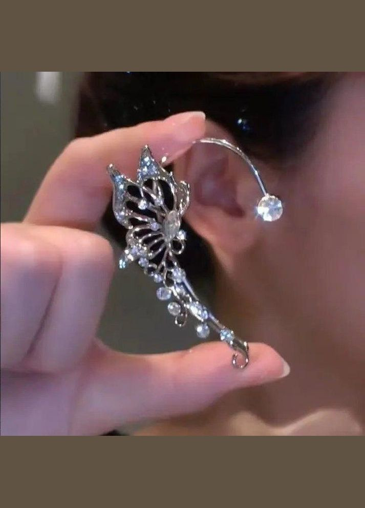 Модняча серебристая правая кафа бабочка в стразах, 5597-1 Fashion Jewelry (338431466)
