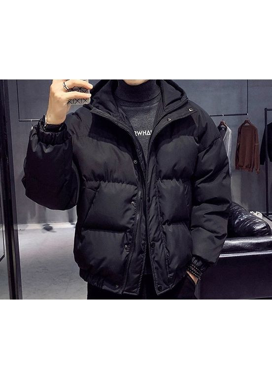 Черная мужская короткая спортивная дутая куртка дутик с капюшоном pw10217 No Brand