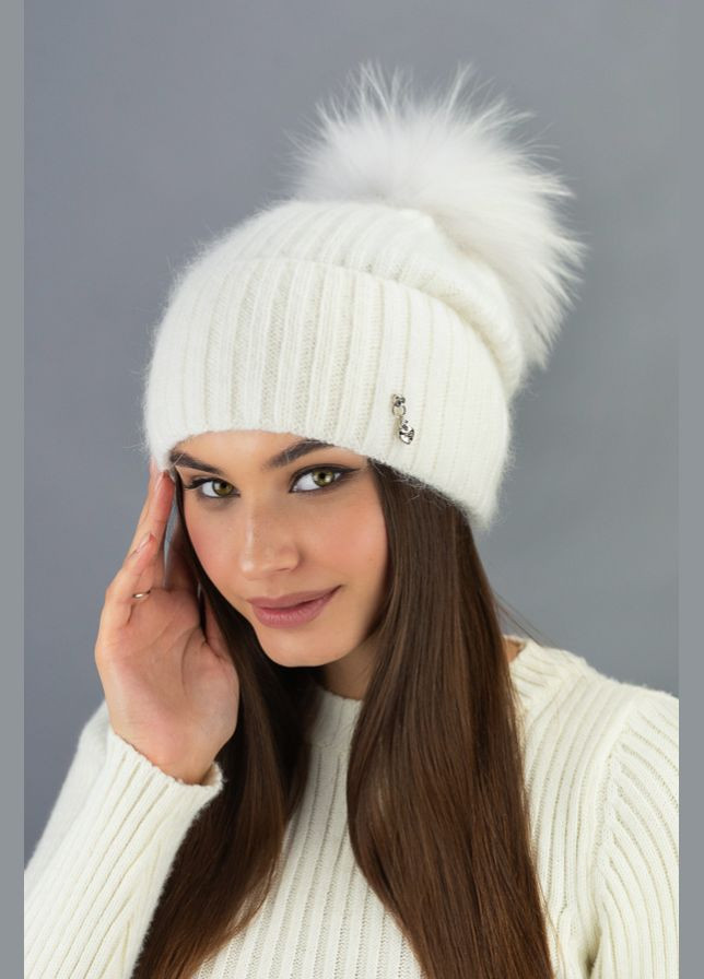 Женская вязаная шапка с отворотом и бубоном Пеппи Braxton (314854821)