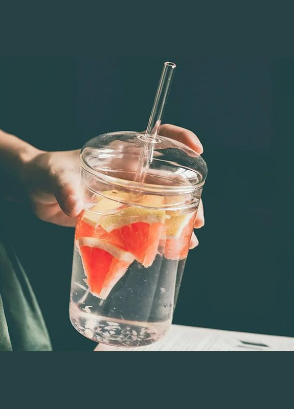 Стеклянный стакан с крышкой и трубочкой для смузи, коктейлей, айс кофе - Juice 450 мл More (300078523)