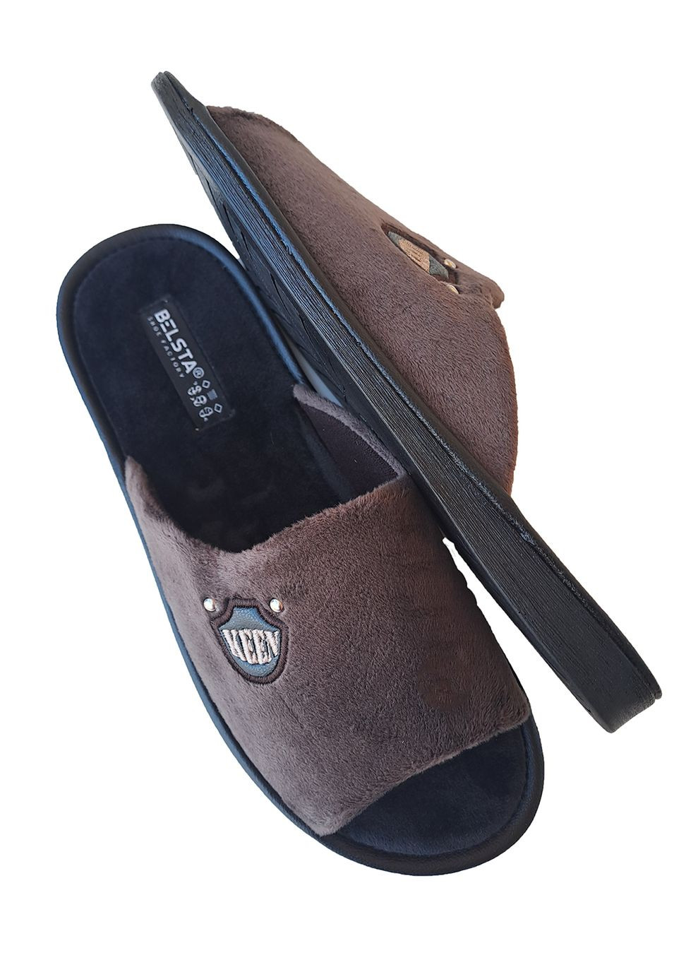 Коричневые тапочки мужские открытые велюровые Белста