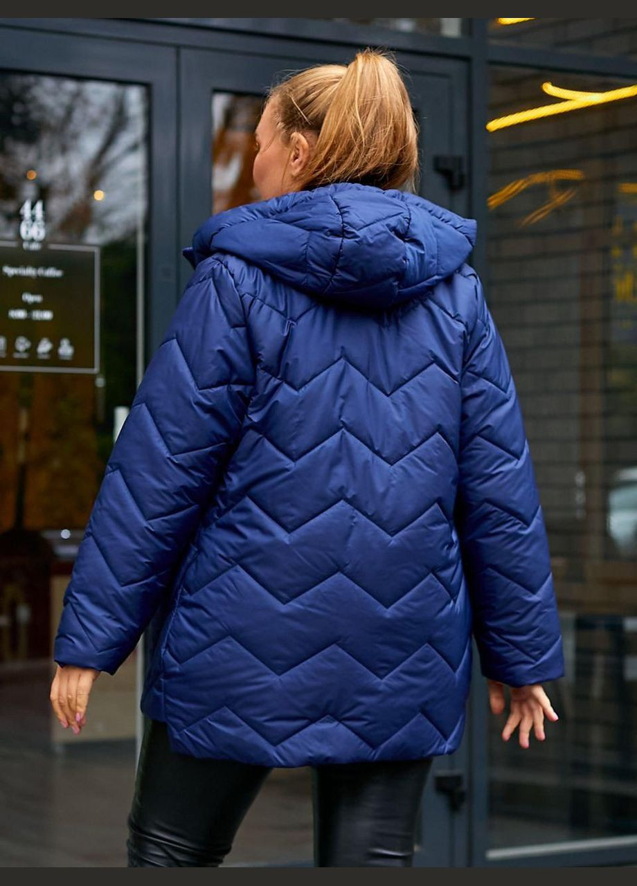 Синя зимня куртка жіноча еврозима батальна sf-147 тепло та стильно синій, 66-68 Sofia
