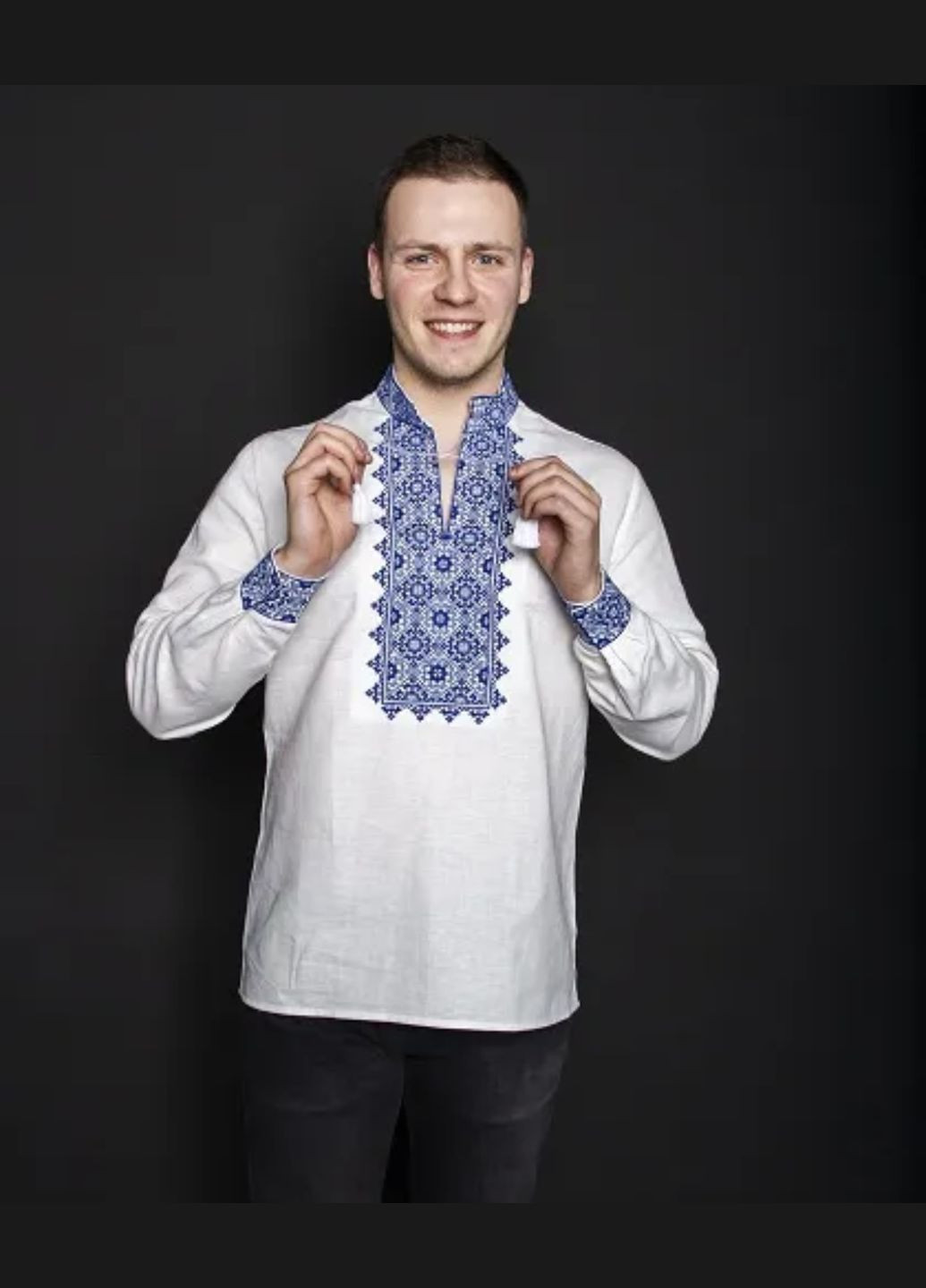 Белая мужская вышиванка святослав белая с синим Galychanka (335980440)