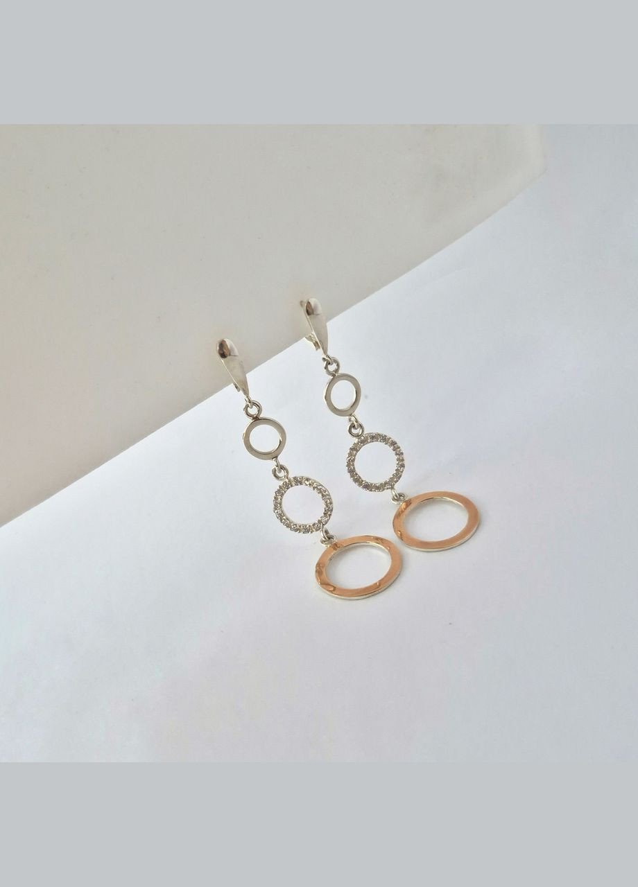 Срібні сережи з підвіскою Кола із золотою пластиною срібло 925 проби золото 375 21254ф 7.88г No Brand (317571736)