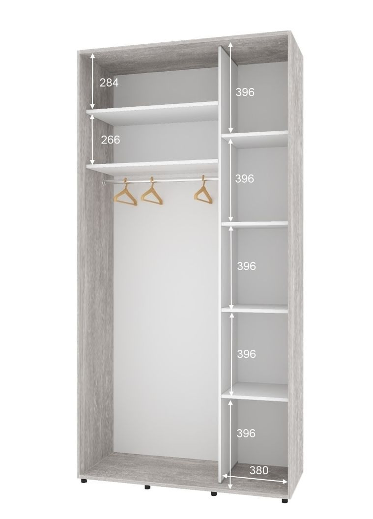 Шкаф-купе двухдверный Комфорт Мебель 120*60*210 см Бетон 2 двери Зеркало Стандарт Комфорт Меблі (360434816)