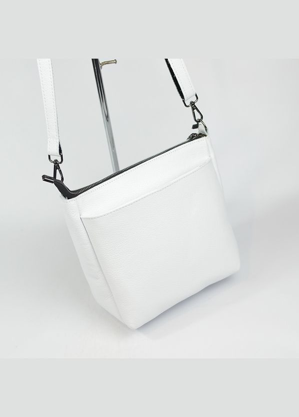 Белая кожаная женская маленькая сумка кросс боди на три отделения через плечо Serebro (285895825)