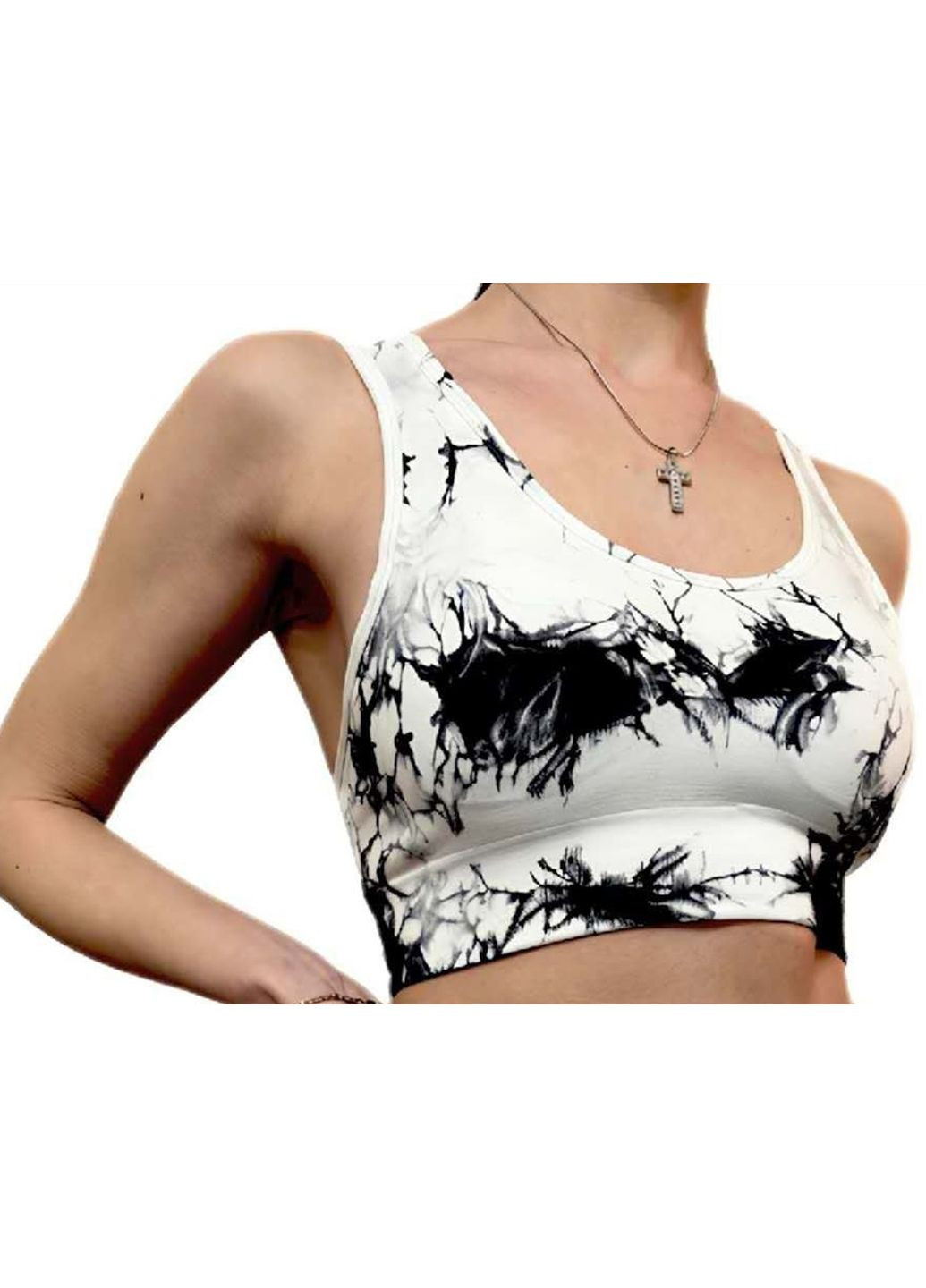 Топ жіночий спортивний на бретелях 18846 L білий мармур Fashion (338812108)