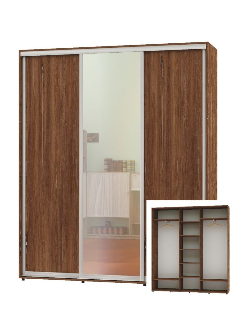 Шафа-купе тридверна 200*45*250 Дуб вінтаж ДСП/Дзеркало/ДСП ШК-04 Алекса (360438293)