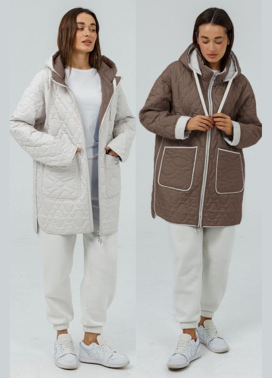 Молочна демісезонна двостороння куртка plus size Lora