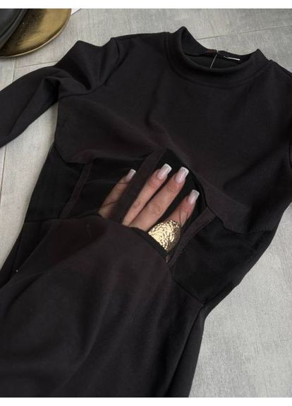 Черное женское приталенное черное платье, размер (арт. 605) No Brand