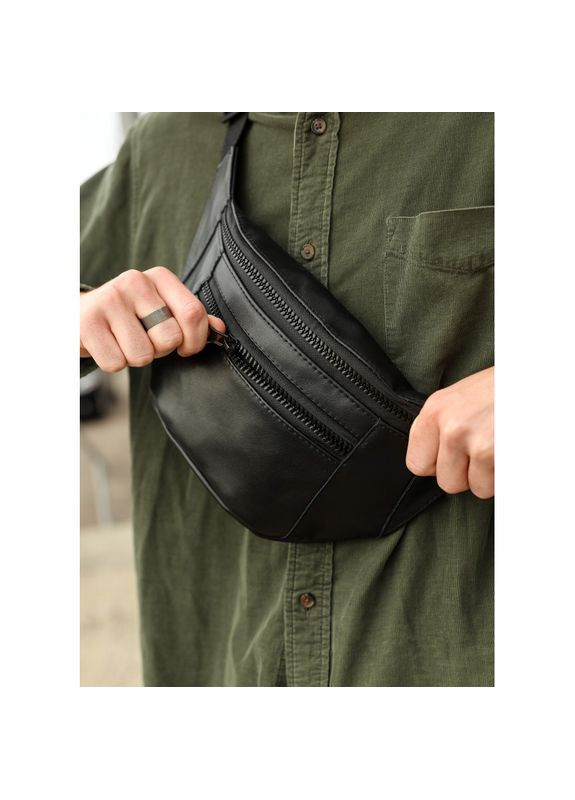 Велика чоловіча шкіряна сумка на пояс бананка Tirso Max чорна Sambag (322870633)