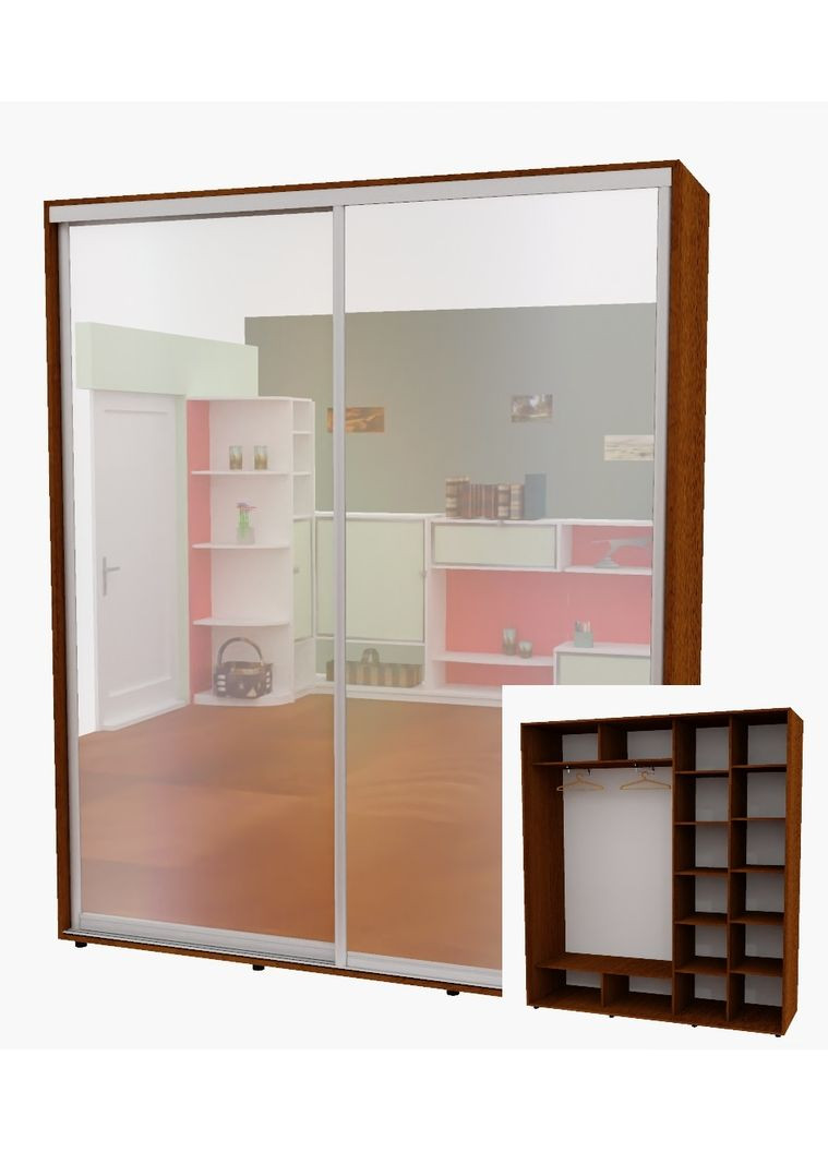 Шафа-купе дводверна 200*45*250 см Горіх лісовий 2 двері Дзеркало Алекса (360453464)