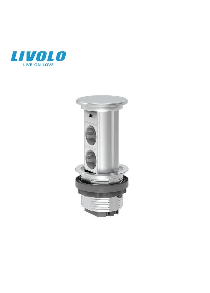 Висувна розетка з двох розеток та USB (VL-SHS019-FCTC-S) Livolo (375457028)