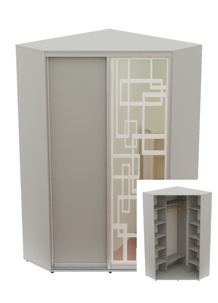 Шафа-купе дводверна кутова 100*100*250 Сірий ДСП/Дзеркало з піскострумним малюнком Угол-1 Алекса (360449404)