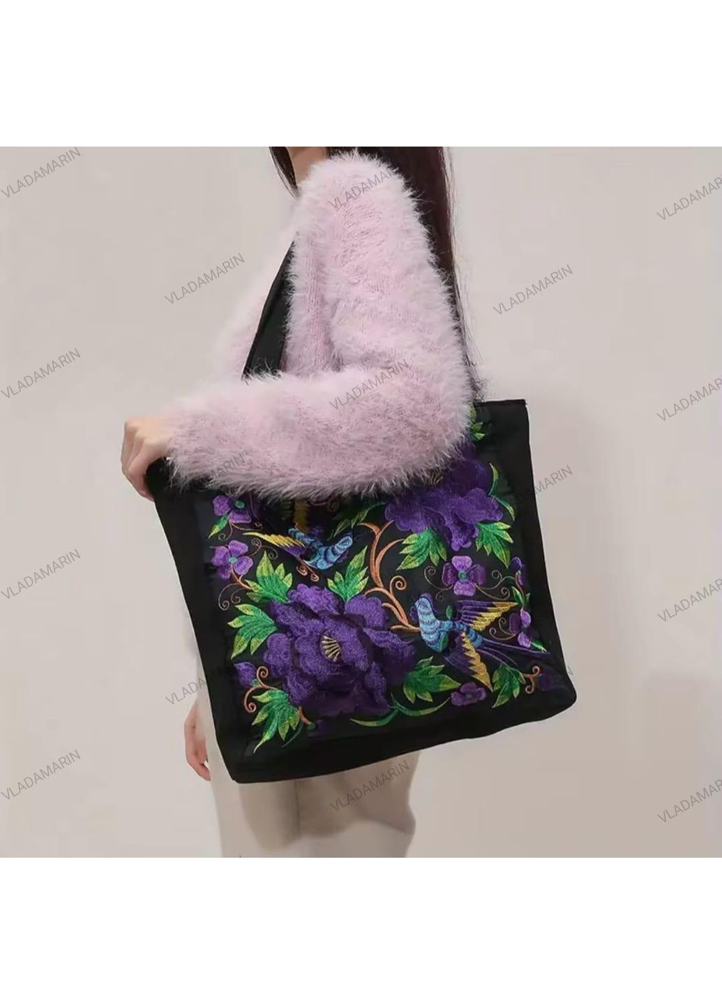 Чорна жіноча сумка з вишивкою на плече в національному стилі J&D (365963601)