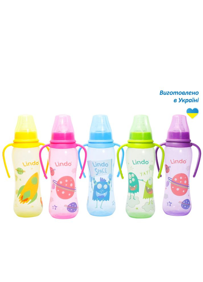 КиївГума LI135 пласт. 250мл. вигнута кольорова з ручками та сил. соскою (250) Lindo (301589582)