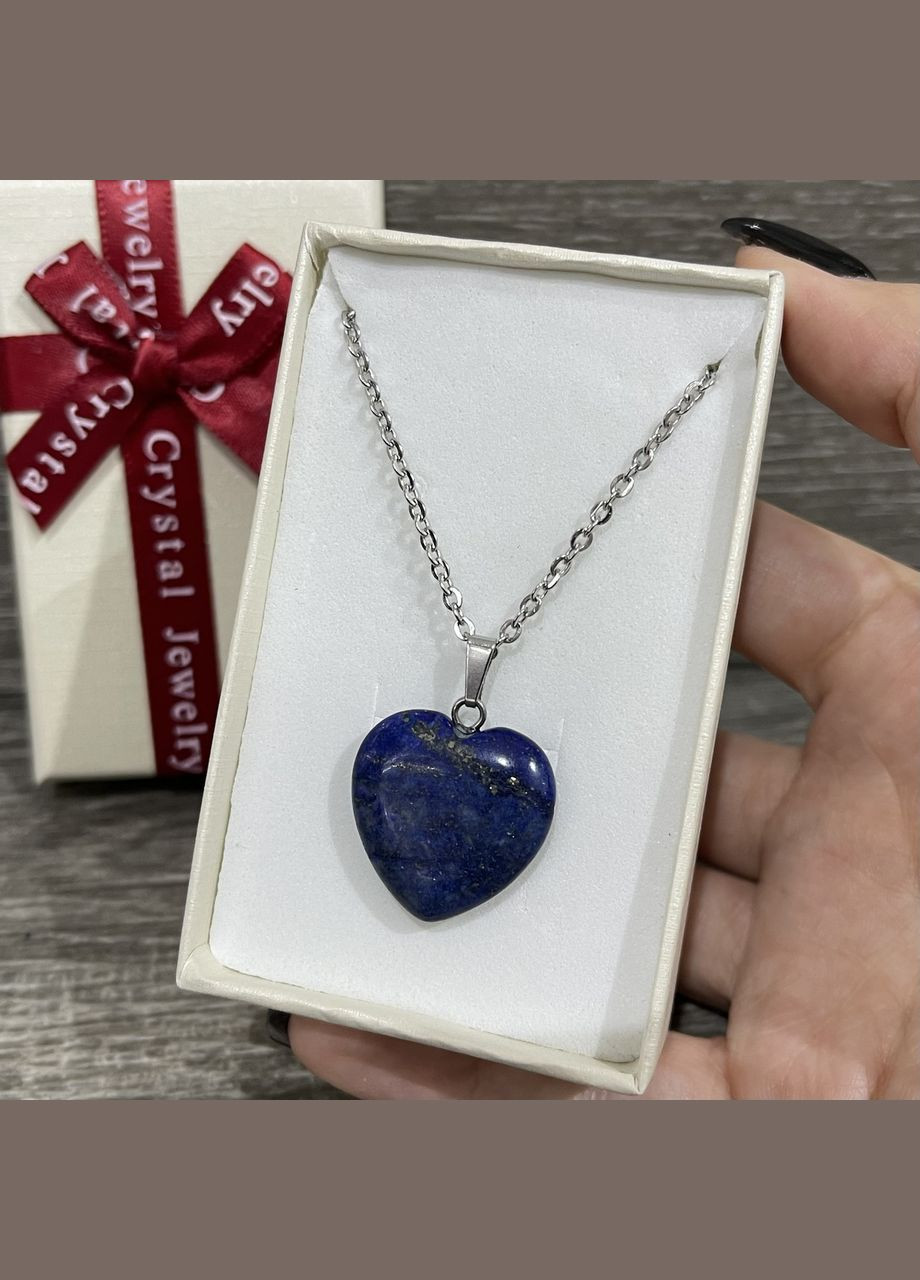 Підвіска з натуральним каменем Лазуріт кулон у формі серця на ланцюжку в подарунковій коробочці Лазурит (326807761)