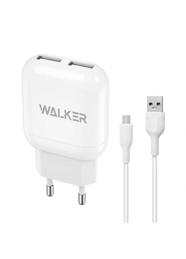 Сетевое зарядное устройство (адаптер) 2в1 WH-33 2USB/2.4A + Micro white Walker (333827591)