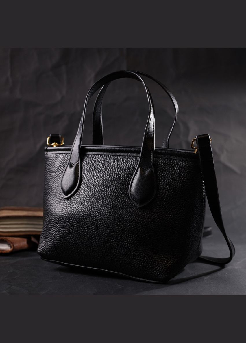 Містка сумка з двома ручками з натуральної шкіри 22286 Чорна Vintage (303206205)