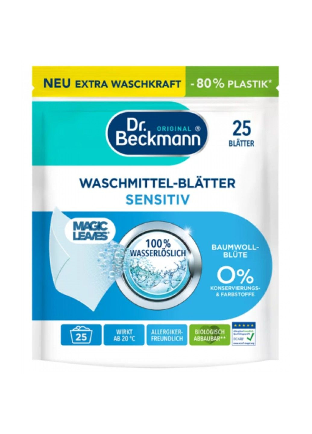 Серветки для делікатного прання Dr.Beckmann Magic Leaves Sensitiv 25шт Dr. Beckmann (356112359)