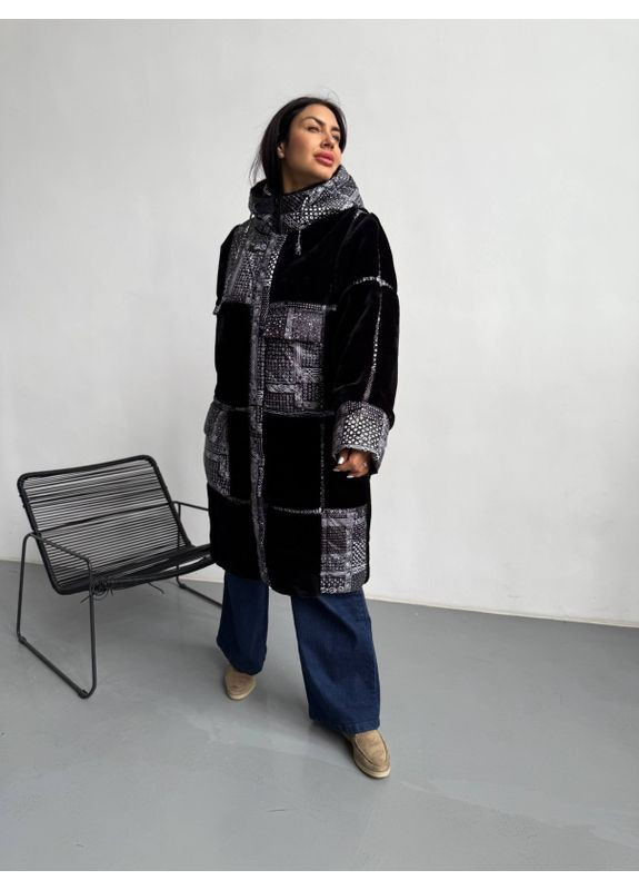 Чорне зимнє Пальто комбіноване зимове ''Каріна'' Mirage