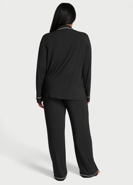 Черная пижама модал set modal long pj set black (рубашка+штани) черная классическая Victoria's Secret