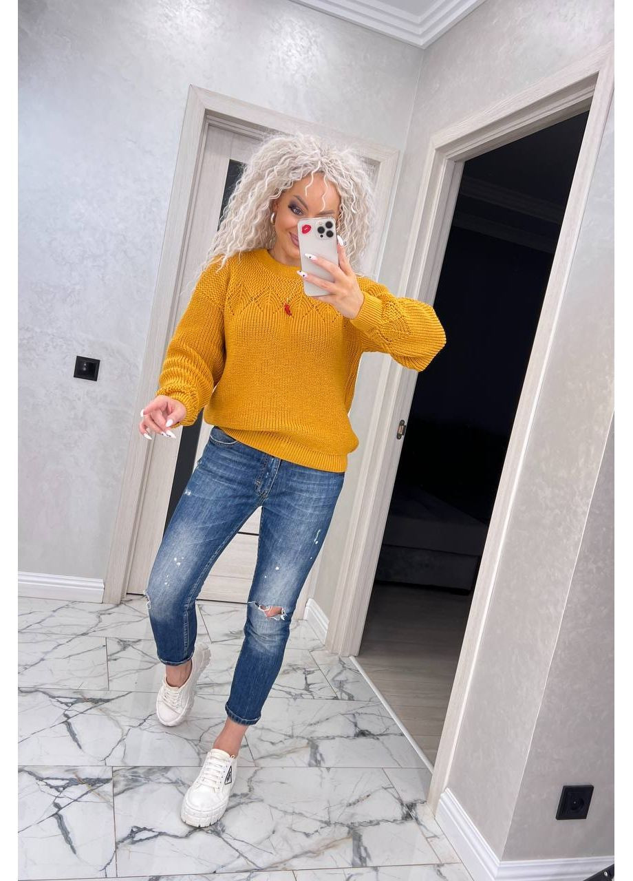 Горчичный демисезонный женский свитер джемпер No Brand