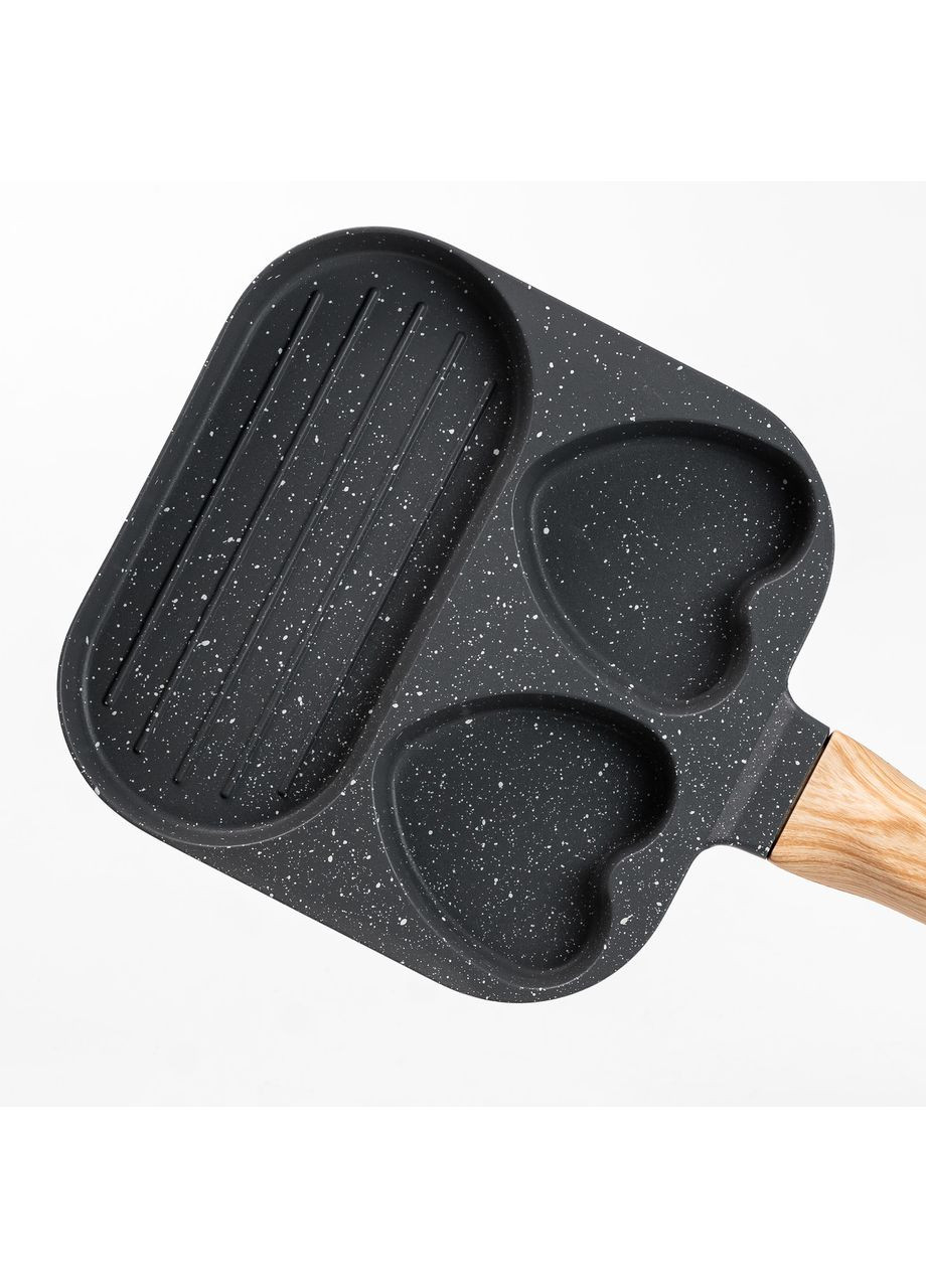 Сковорода для завтрака гриль с антипригарным покрытием алюминиевая 19*19*2 см на 3 секции для яиц Темно-Серая Breakfast (360455316)