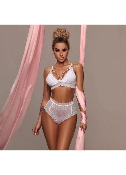 Белый демисезонный эротический кружевной комплект нижнего женского белья "молоко", с высокими трусиками корсетом. No Brand