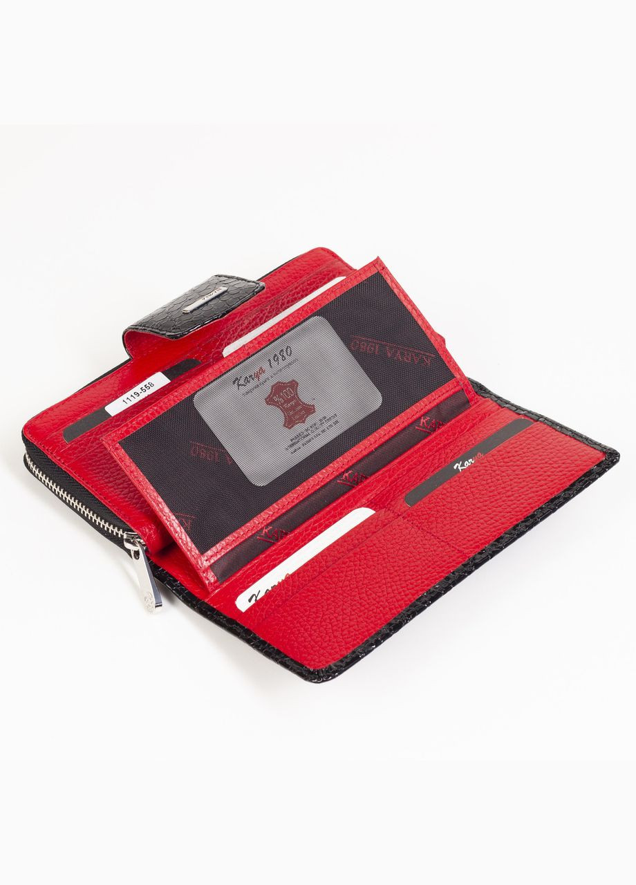 Жіночий шкіряний лакований гаманець 1119-558 чорний з червоним Karya (331152758)