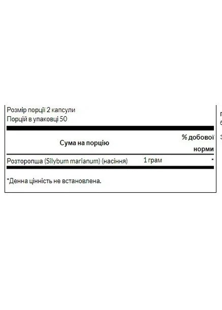Расторопша молочная Milk Thistle 500 мг, 100 капсул Swanson (365436899)