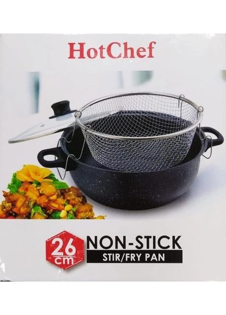 Кастрюля фритюрница с антипригарным покрытием со стеклянной крышкой 24 см HotChef (381399945)