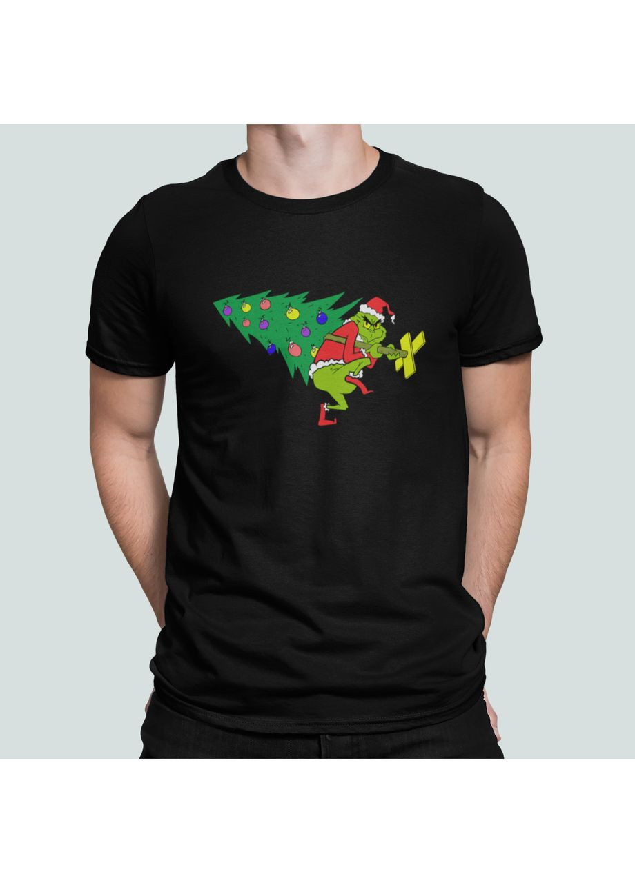 Чорна чоловіча новорічна футболка з принтом grinch грінч вкрав ялинку різдво Stedman